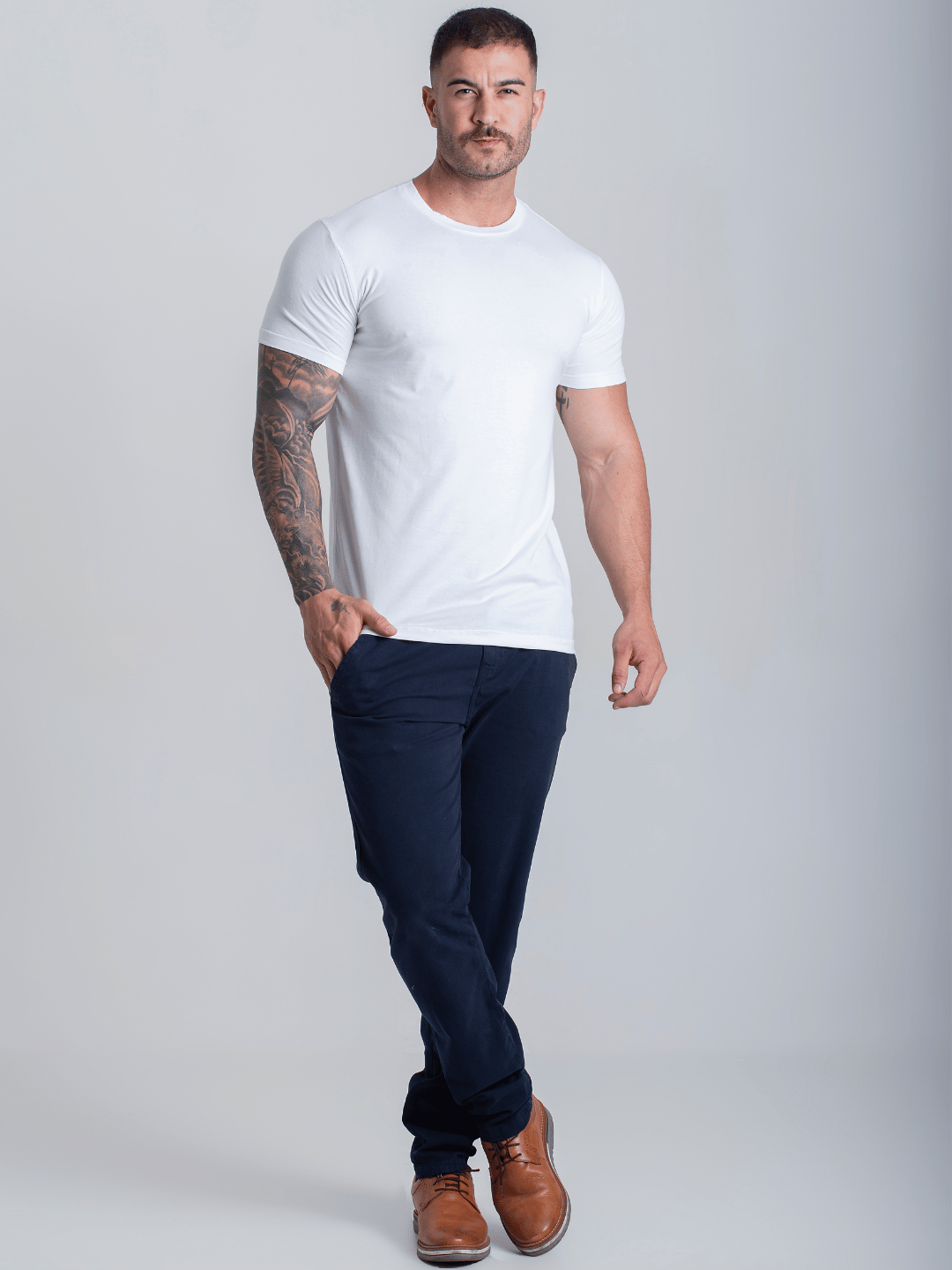 Camiseta Branca Com Elastano Algodao Egípcio Original