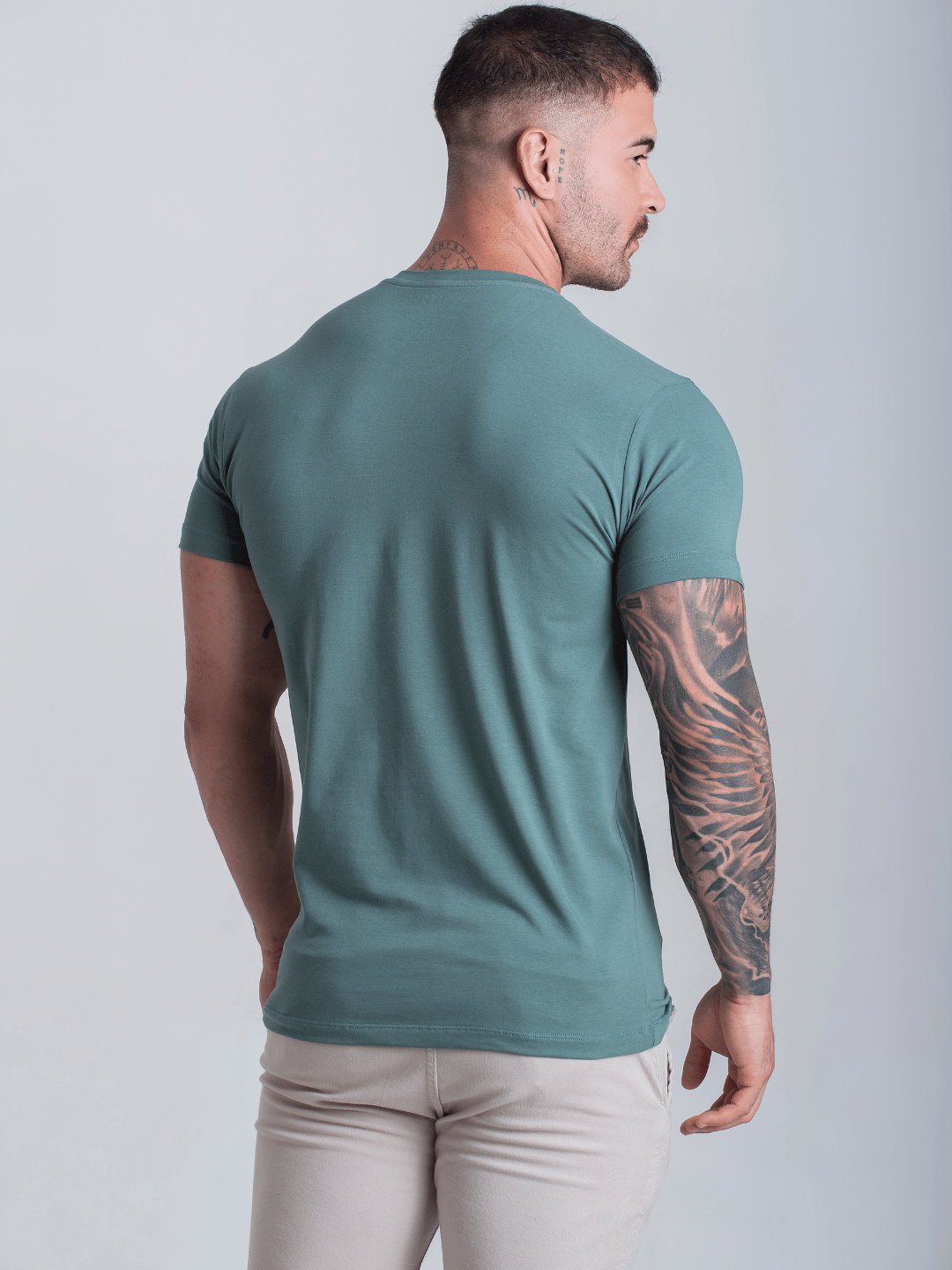 Camiseta Masculina C/ Elastano Verde Algodão Camisa Fio Egípcio