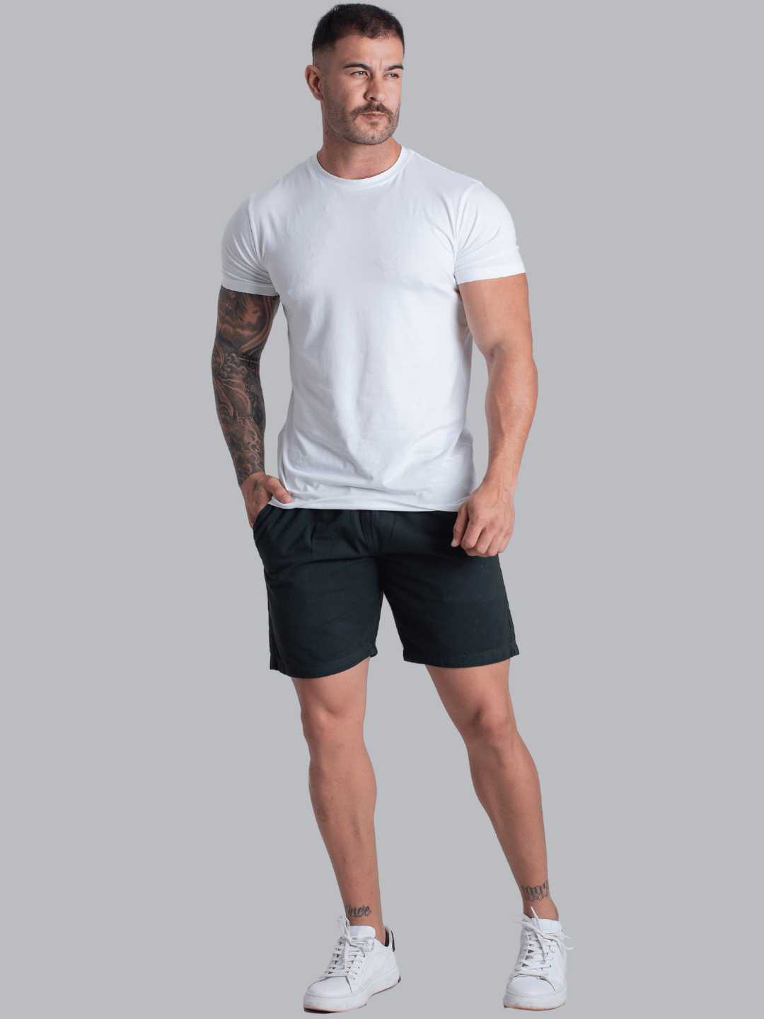 Short Mauricinho Sarja Verde Militar Brim Bermuda Curta Masculina