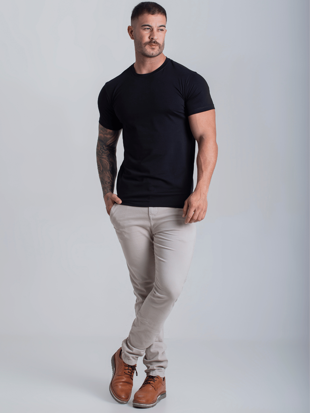 Camiseta Preta Masculina Com Elastano Algodão Egipcio
