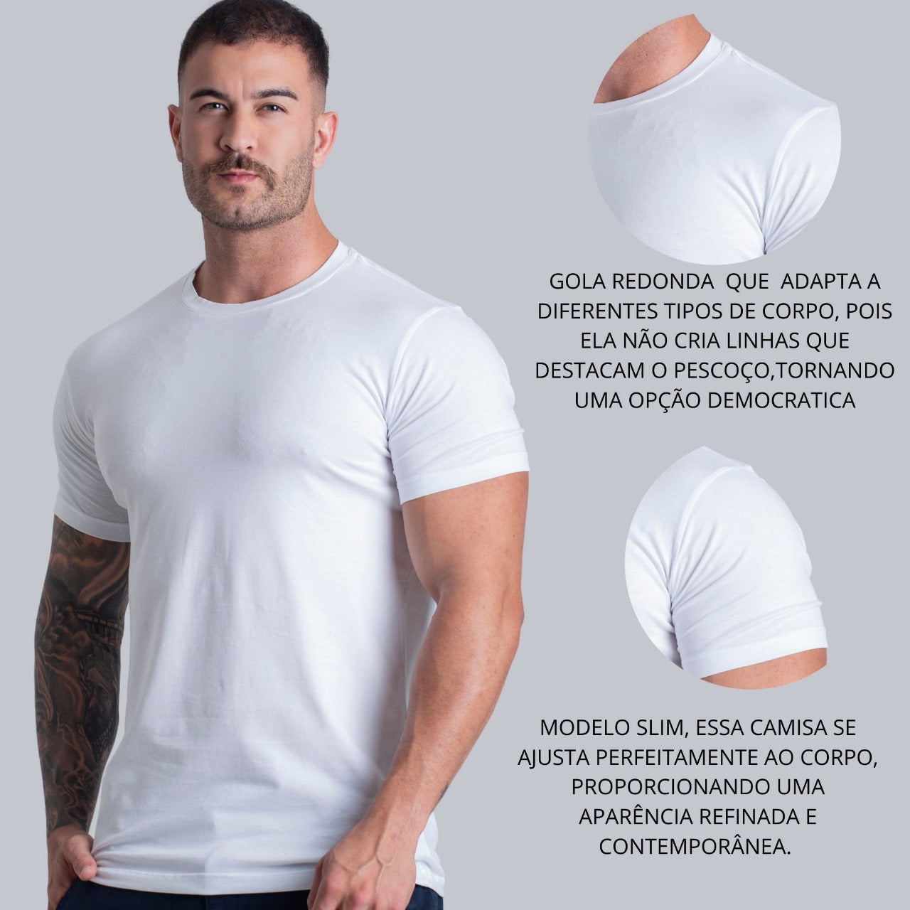 Camiseta Masculina Com Elastano Algodão Egipcio Lisa Basica
