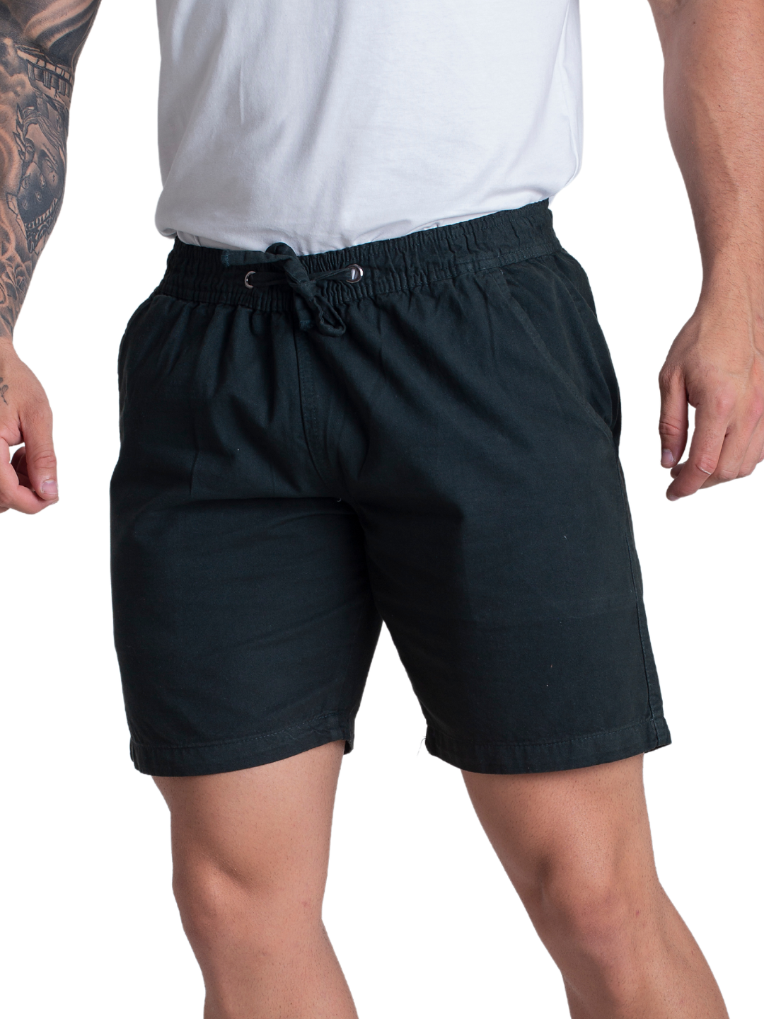 Short Mauricinho Sarja Verde Militar Brim Bermuda Curta Masculina