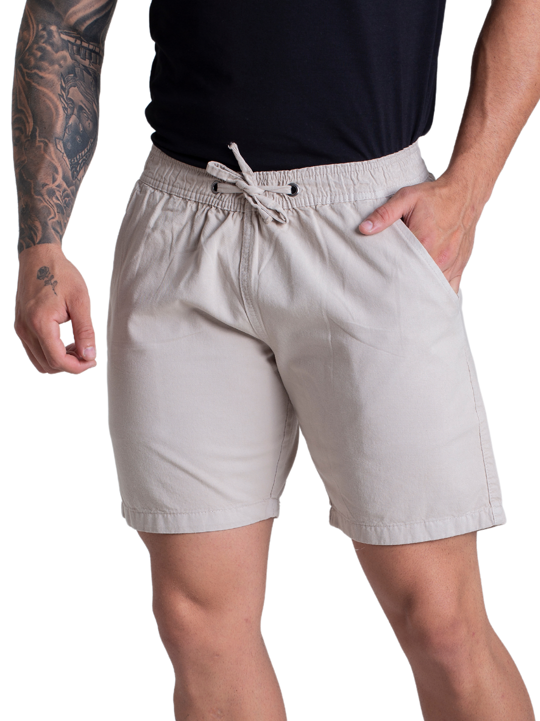 Short Masculino Bege Mauricinho Sarja Bermuda Brim