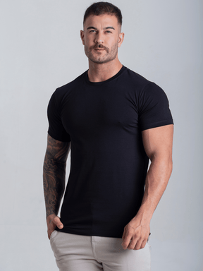 Camiseta Preta Masculina Com Elastano Algodão Egipcio