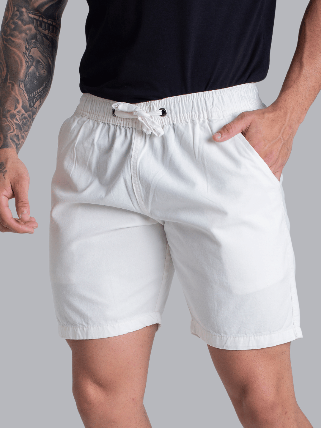 Bermuda Mauricinho Off White Masculina Sarja 100% Algodão Short Brim