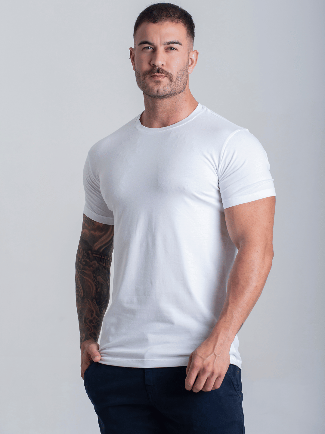 Camiseta Branca Com Elastano Algodao Egípcio Original