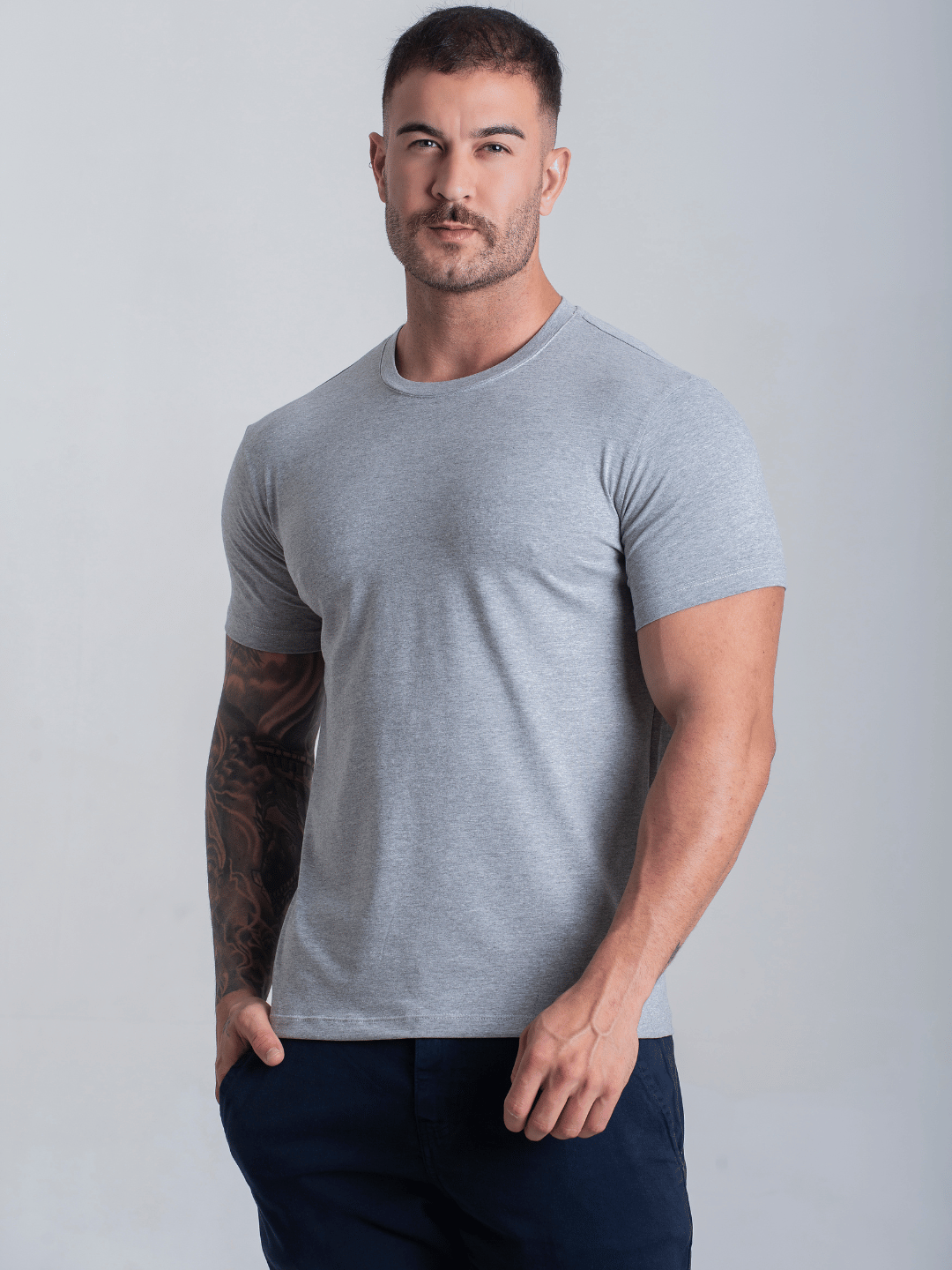 Camiseta Masculina Mescla Algodão Egípcio Básica Com Elastano