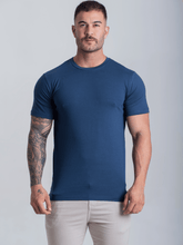 Camiseta Masculina Azul Com Elastano Algodão Egipcio Lisa