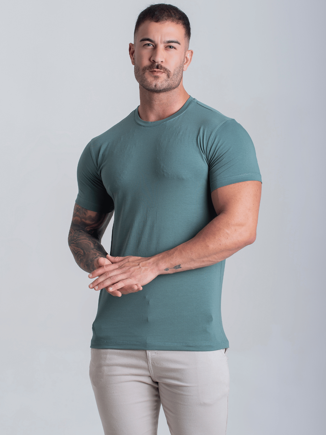Camiseta  Masculina C/ Elastano Verde Algodão Camisa Fio Egípcio