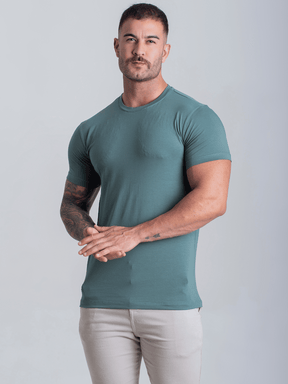 Camiseta  Masculina C/ Elastano Verde Algodão Camisa Fio Egípcio