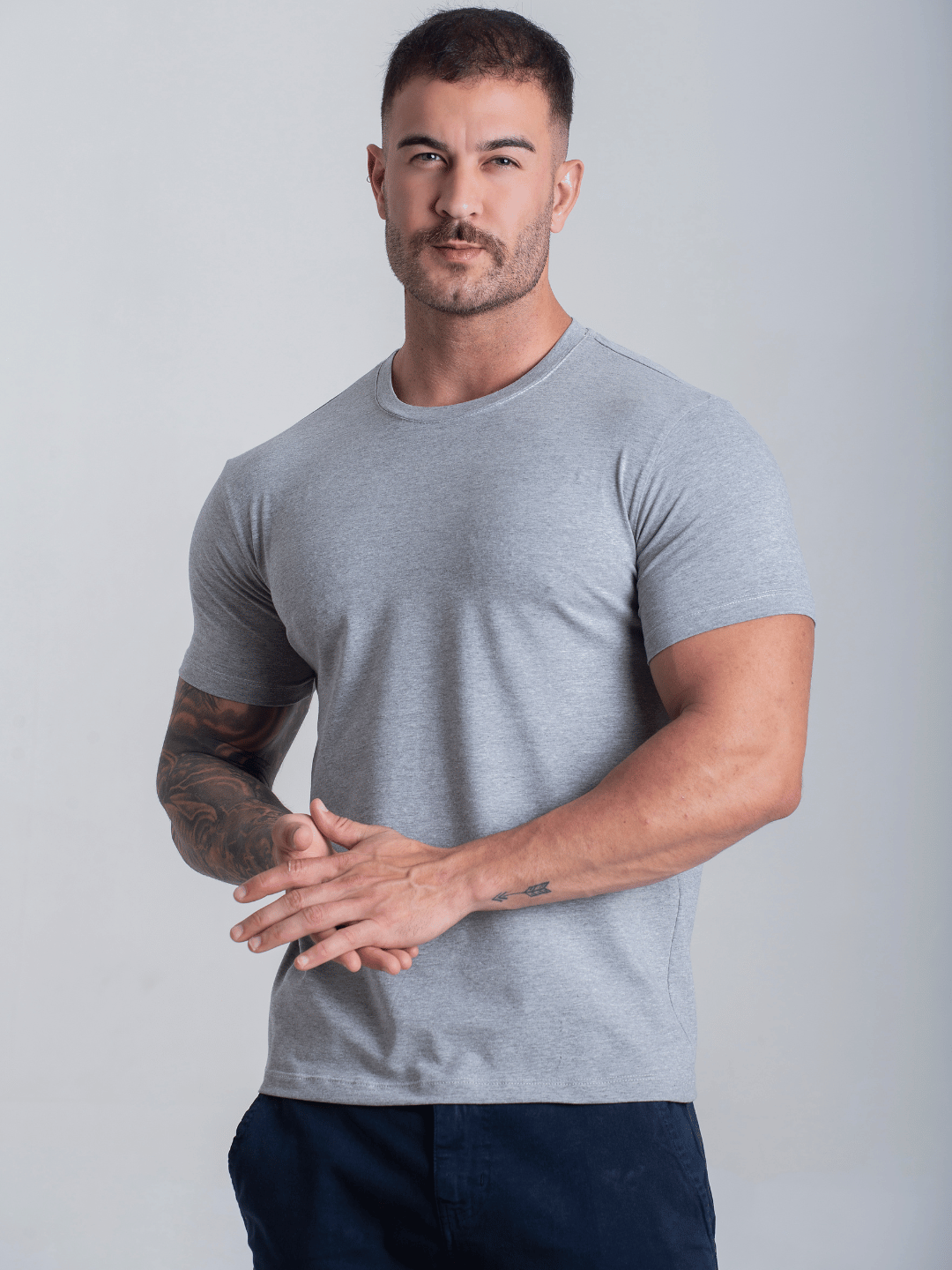 Camiseta Masculina Mescla Algodão Egípcio Básica Com Elastano