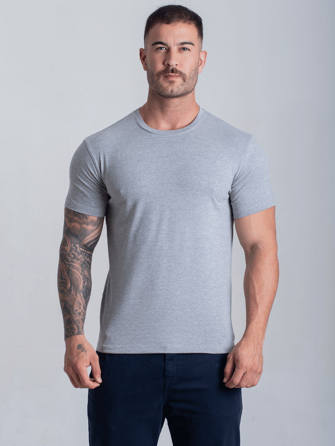 Camiseta Masculina Mescla Algodão Egípcio Básica Com Elastano