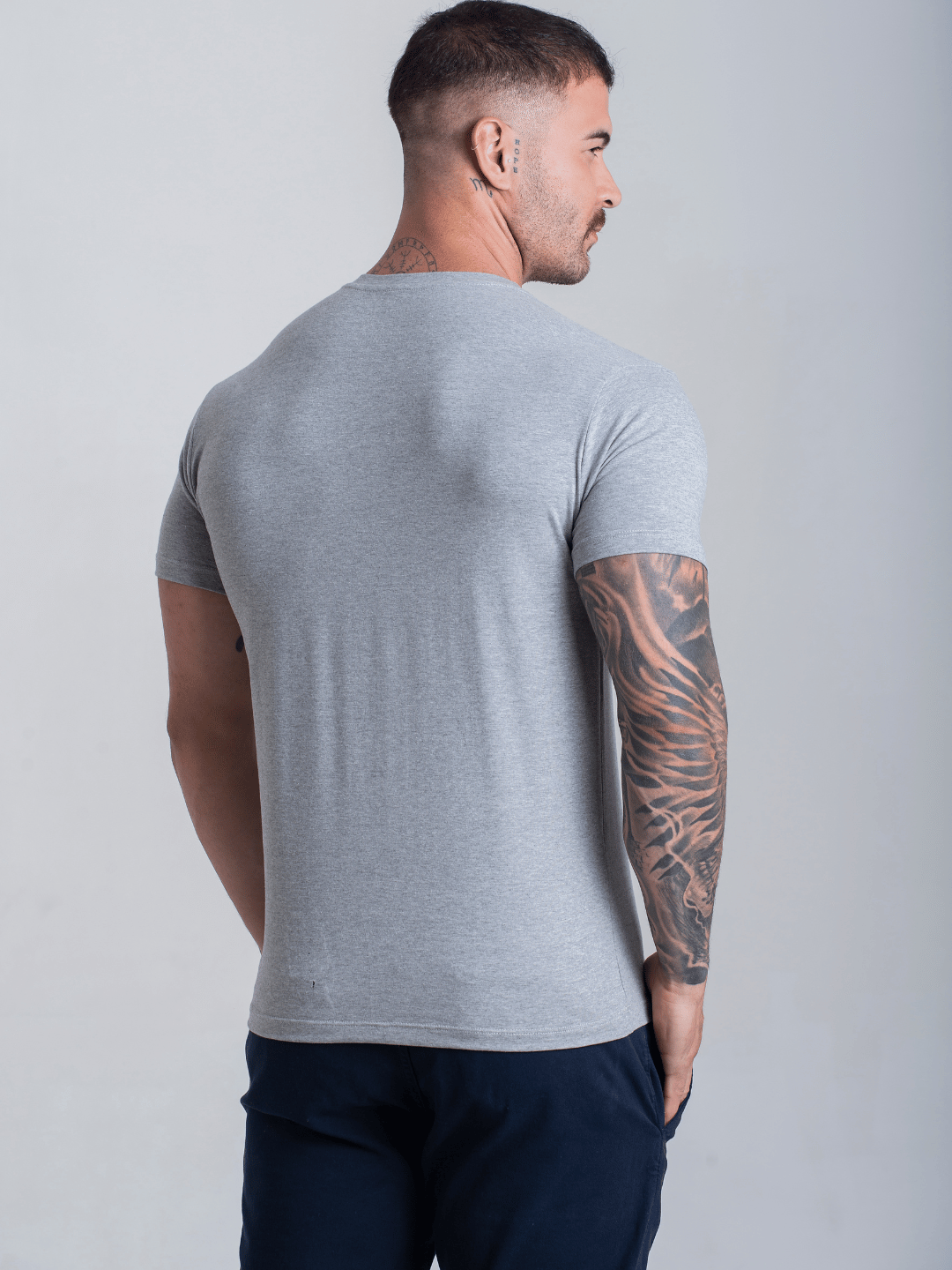 Camiseta Masculina Mescla Algodão Egípcio Básica Com Elastano