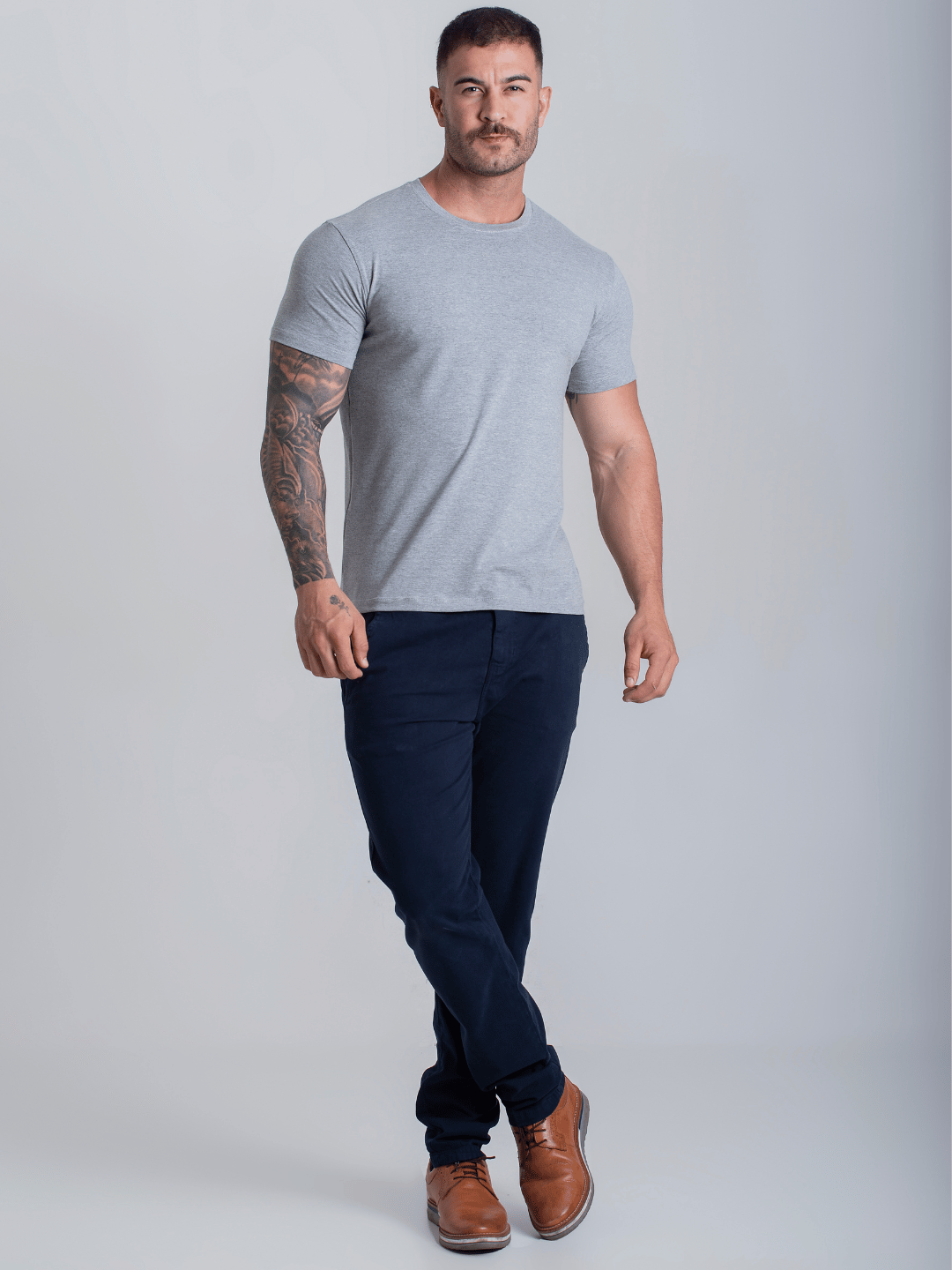 Camiseta Masculina Mescla Algodão Egípcio Básica Com Elastano