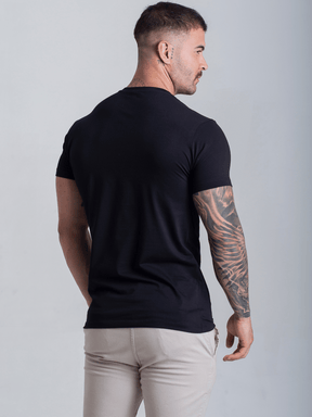 Camiseta Preta Masculina Com Elastano Algodão Egipcio