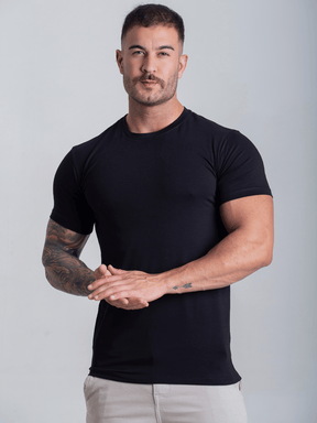 Camiseta Preta Masculina Com Elastano Algodão Egipcio
