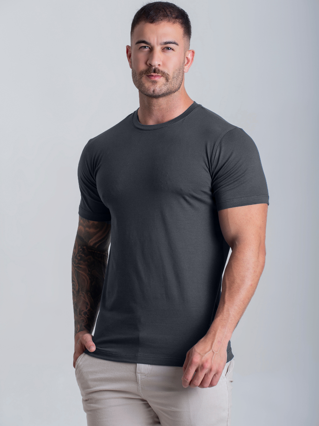 Camiseta Masculina Com Elastano Algodão Egipcio Lisa Basica
